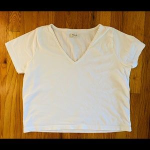 Madewell Cropped white V Neck T Shirt Boxy